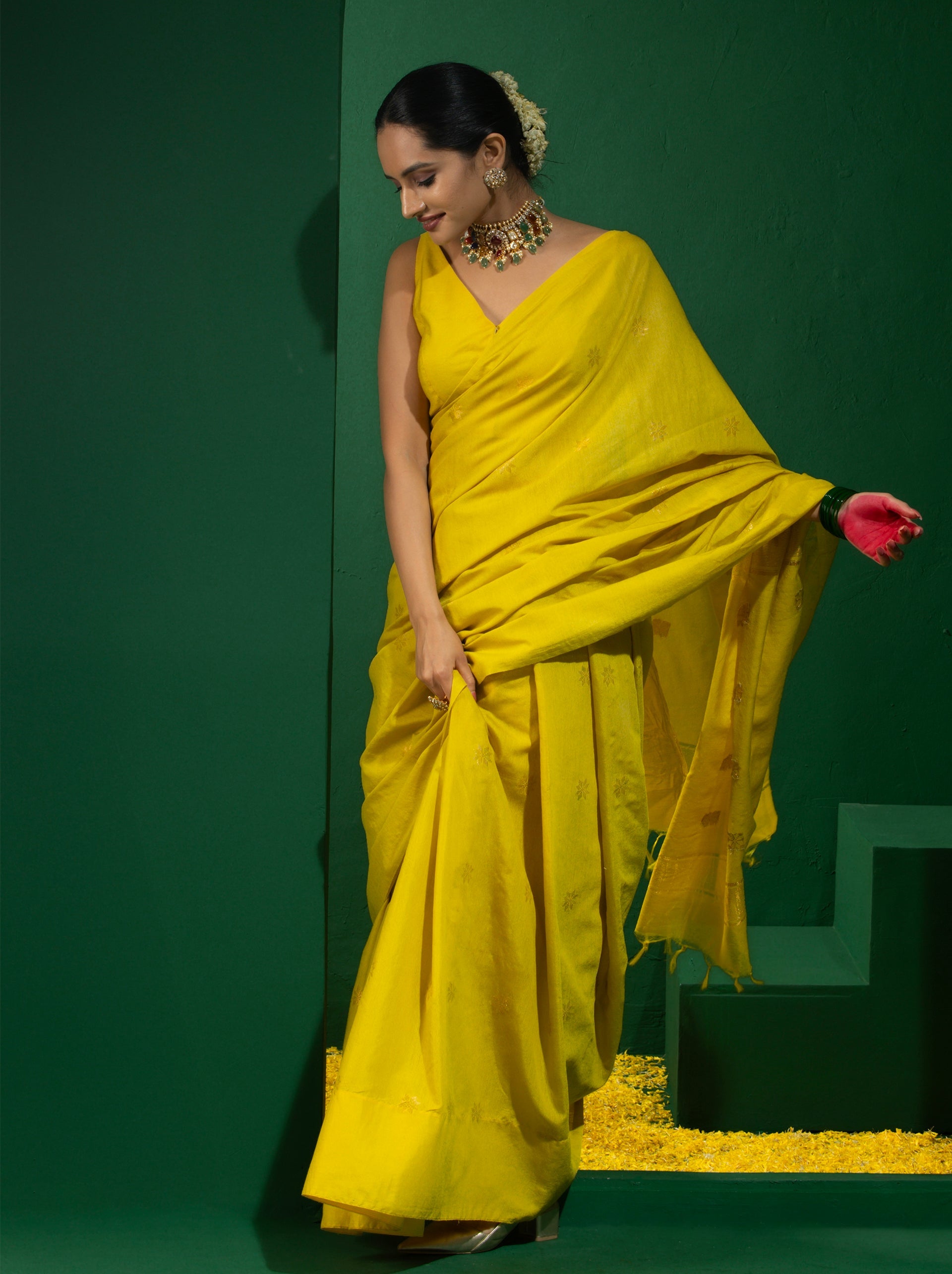 Pooja Citron Soft Silk Bhagalpur Saree with Blouse Fabric