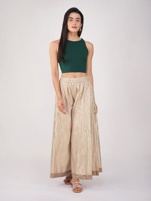 Women's Stretchy Knitted Halter Neck Green Crop Top