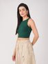 Women's Stretchy Knitted Halter Neck Green Crop Top