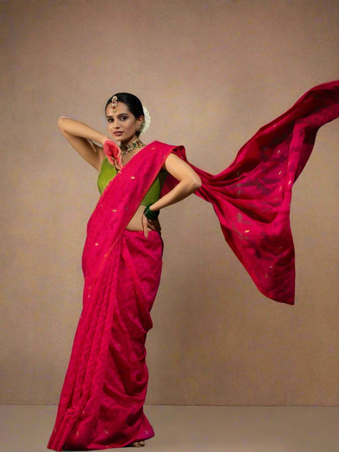 Authentic Aishwarya Pink Jamdani Cotton Saree