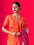 White Linen Ganga Yamuna Red & Orange Saree with Blouse Fabric