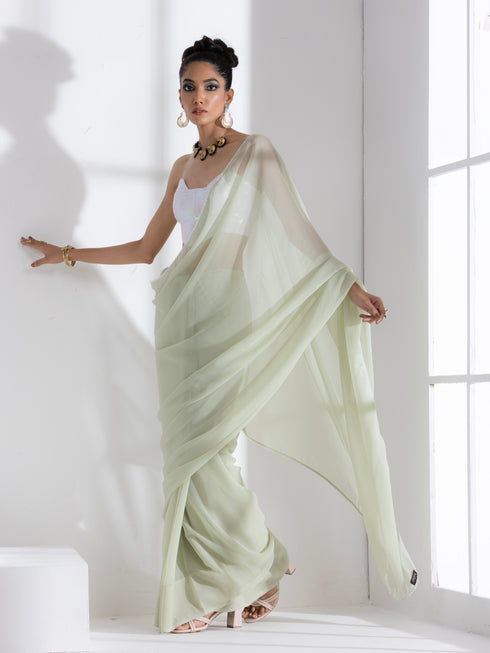 Macha Georgette Saree with Lace and Iridescent Sequin Blouse Fabric
