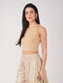 Women's Stretchy Knitted Halter Neck Nude Crop Top