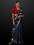 Blue & Red Handloom Saree with Blouse Fabric
