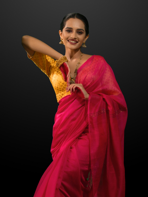 Rani Sequin Cotton Saree With Self Blouse Fabric