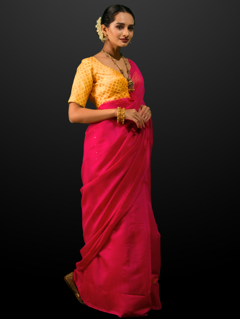 Rani Sequin Cotton Saree With Self Blouse Fabric