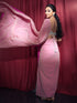 Pre-Draped 1-Minute Pink Georgette with Fuchsia Crepe Saree with Blouse Fabric