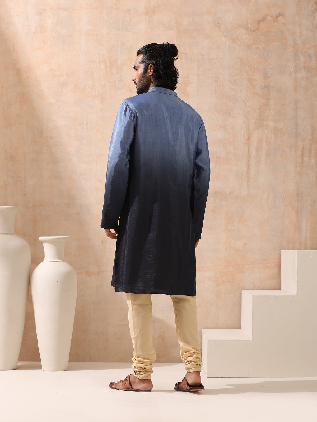 Mens ombre shades of blue kurta — view 3