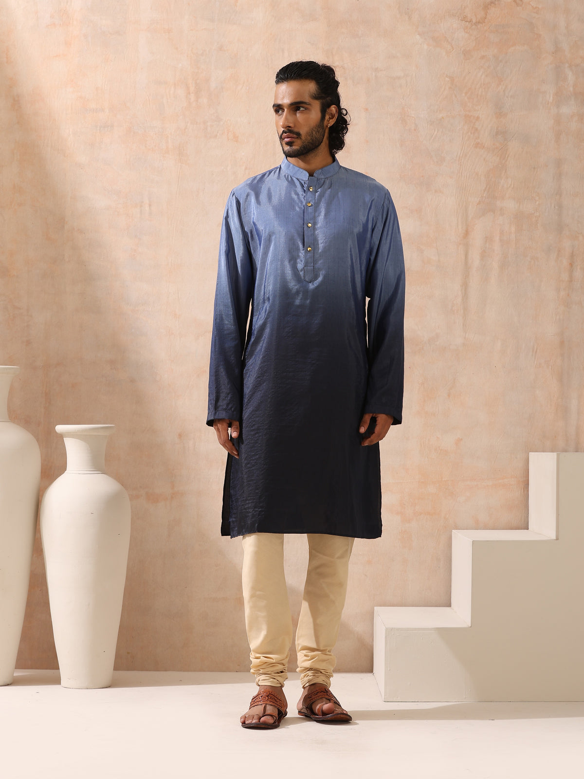 Mens ombre shades of blue kurta — view 4