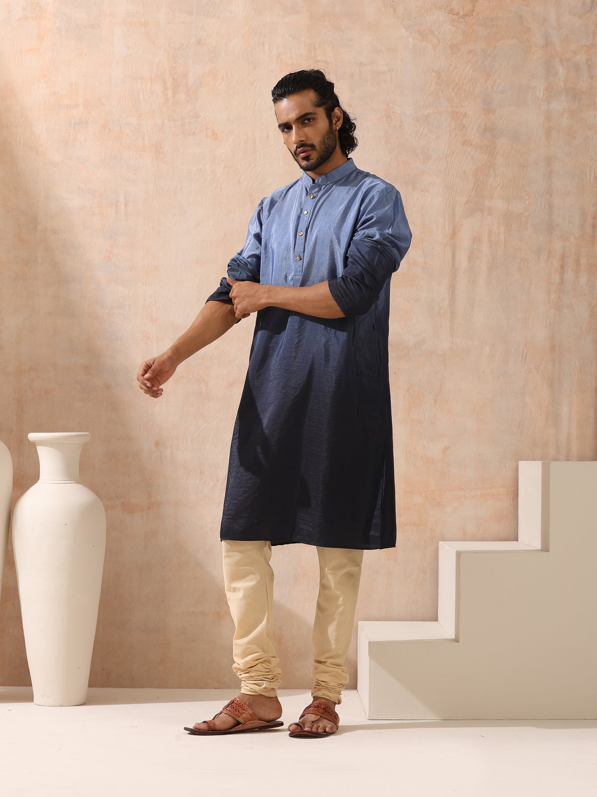 Mens ombre shades of blue kurta — view 5