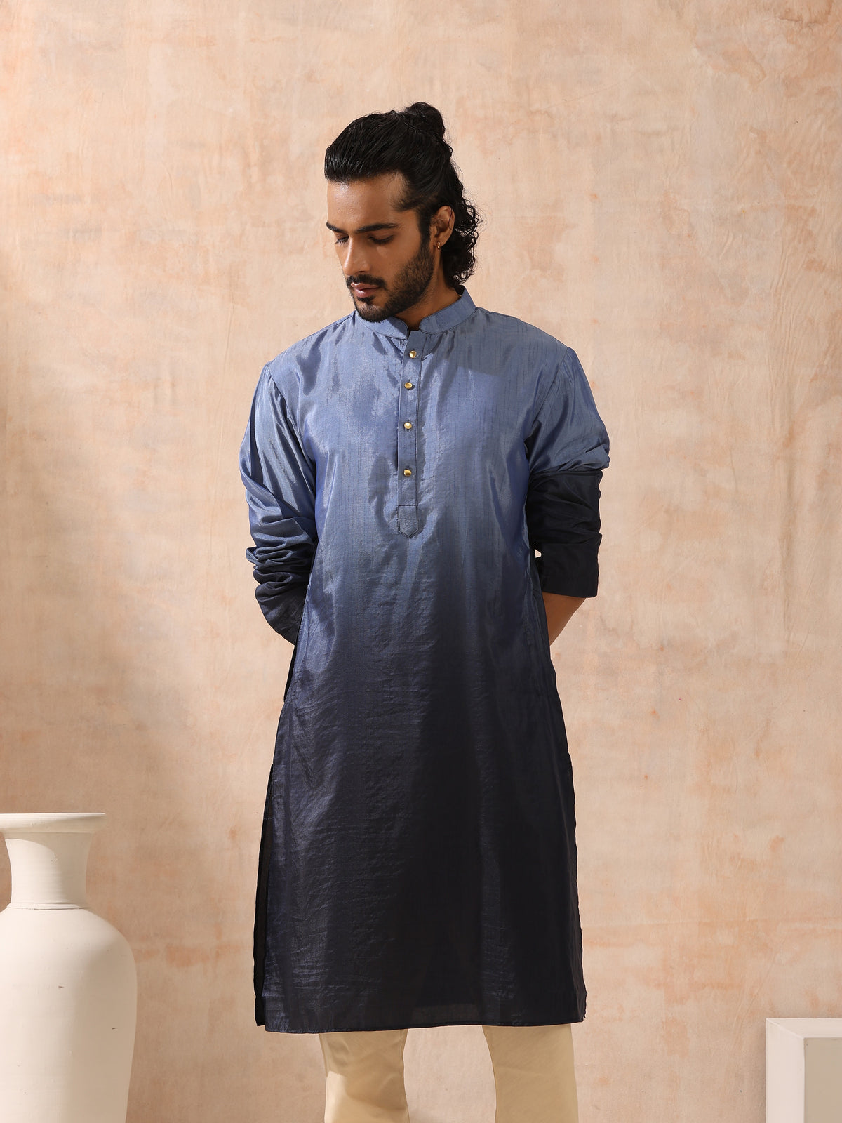 Mens ombre shades of blue kurta — view 6
