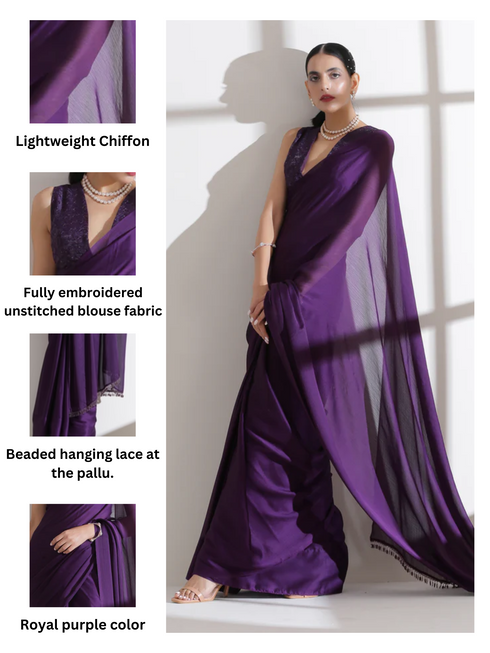Royal Amethyst Purple Saree With Embroidered Blouse Fabric