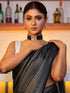 Pre-Draped 1-Minute Black Georgette with Cream Satin Saree with Blouse Fabric