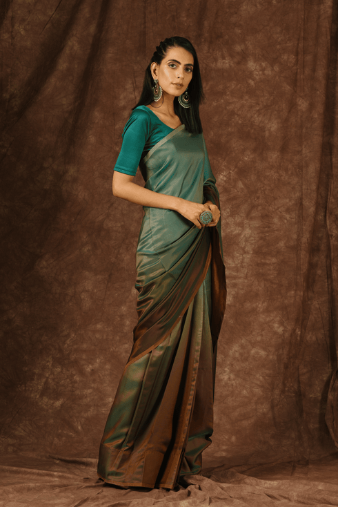 Green & Brown Satin Ombre' Saree