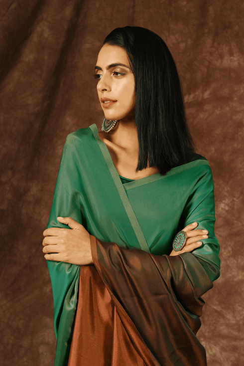 Green & Brown Satin Ombre' Saree