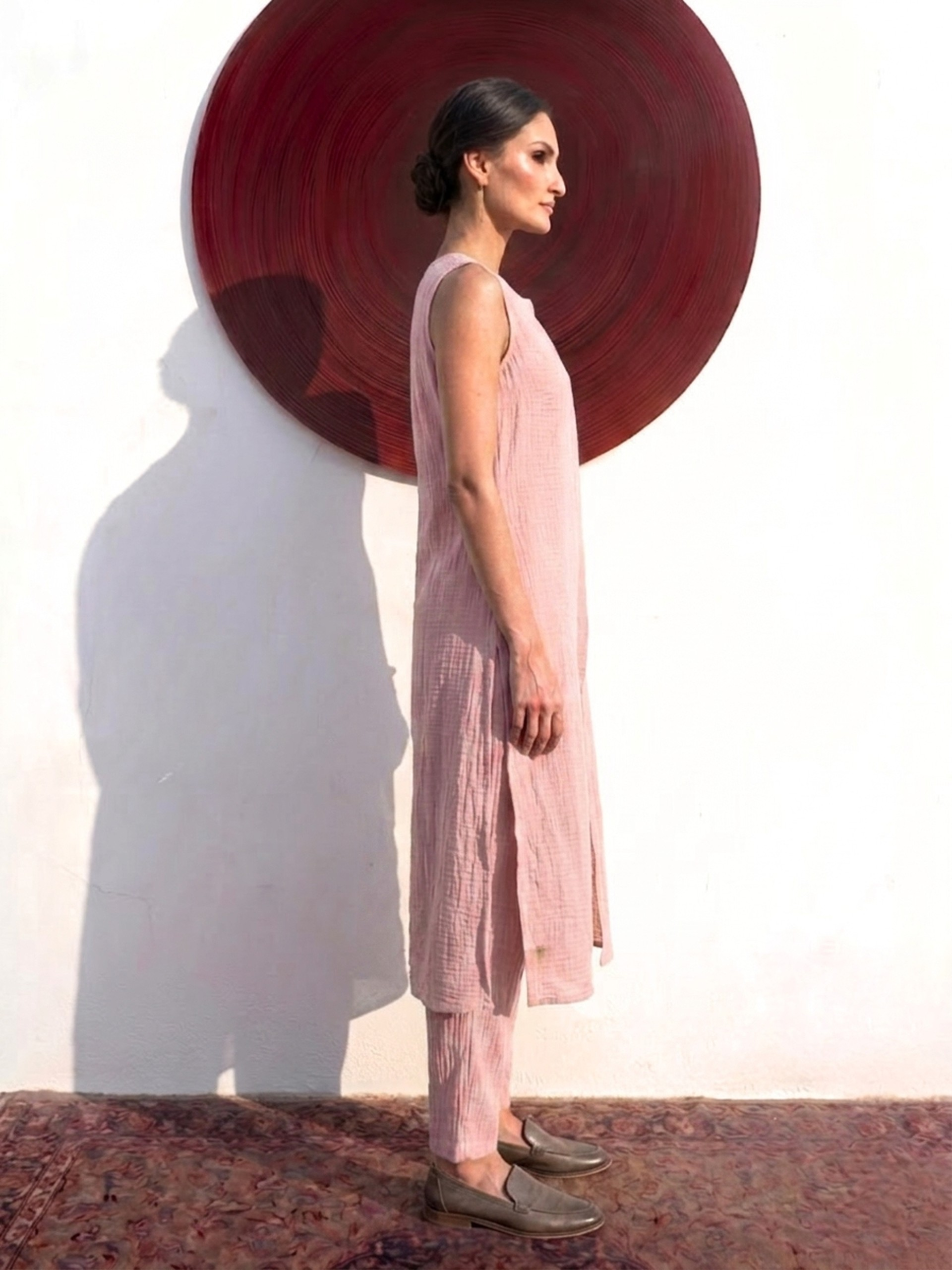 Swtantra Blush Pink Easy Addictive Travel Airflow Sleeveless Kurta and Pant Set