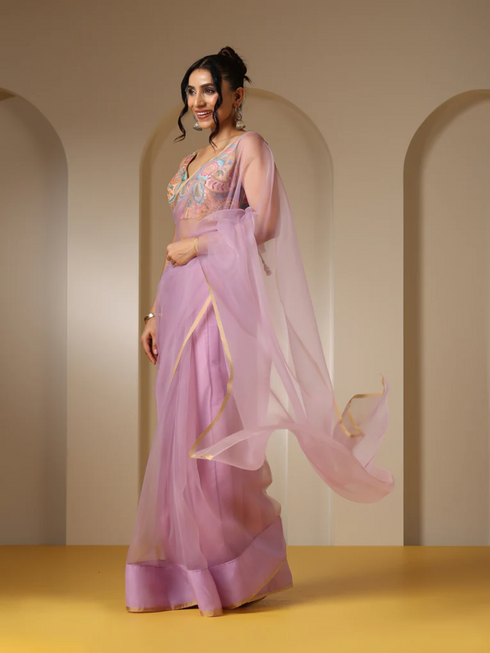 Lilac Organza Cloud Saree