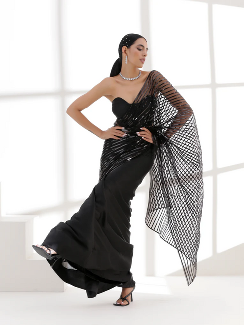 Black Impression Net saree