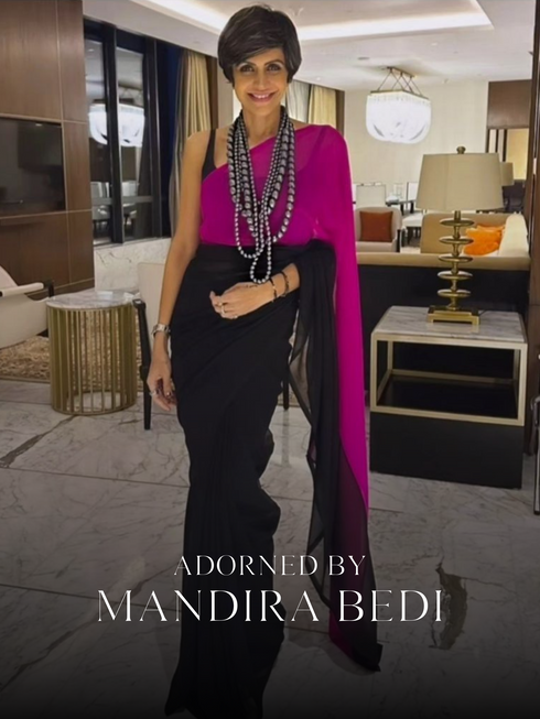 Black & Fuchsia Triangle Georgette Saree with Posh Black Blouse Fabric