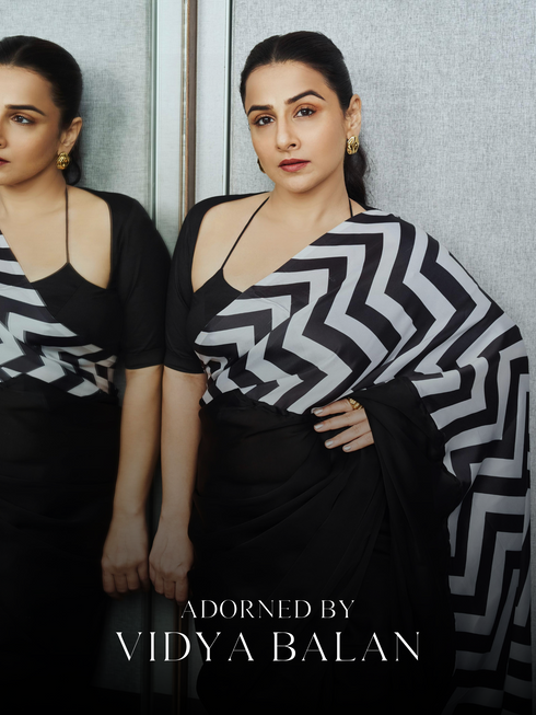 Born Pretty Chevron Triangle Satin Saree with Blouse fabric