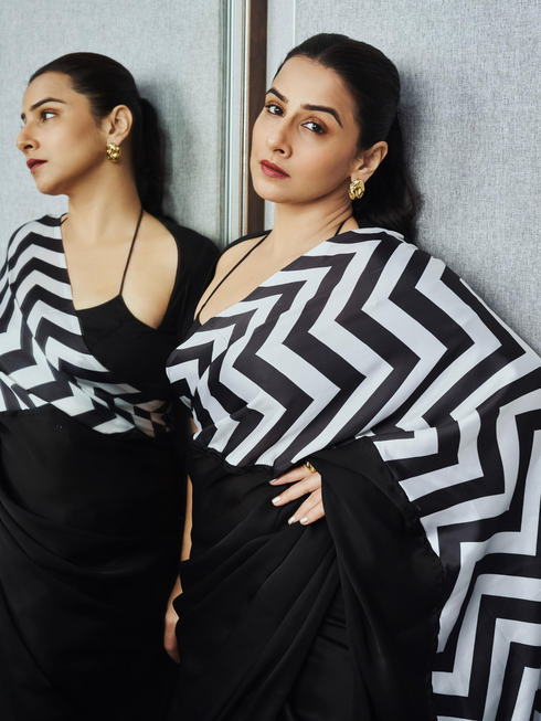 Born Pretty Chevron Triangle Satin Saree with Blouse fabric
