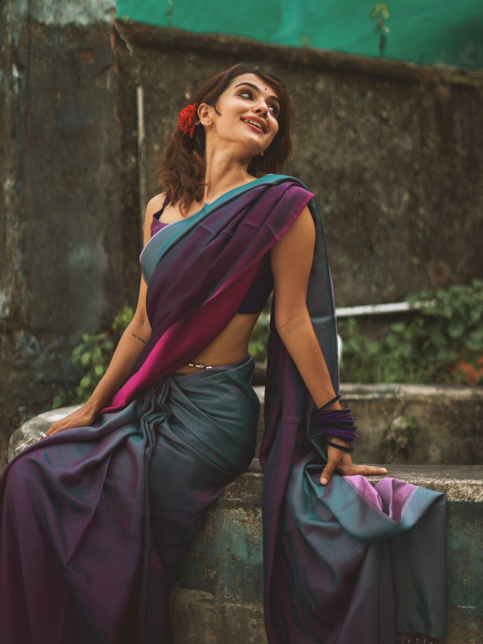 Rarity Ombre Butter Chiffon Saree with Lace Blouse fabric