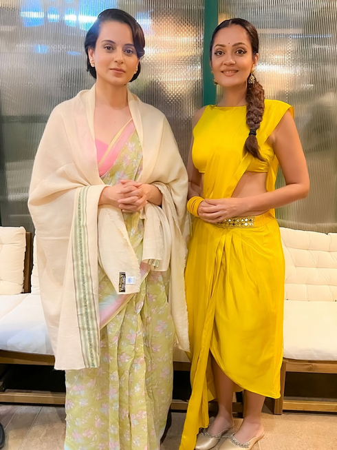 SET | Yellow wrap Dhoti Saree with Mirror Waist & Tie Blouse