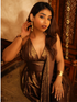 Dripping in Chocolate- Halter Dress Saree with Adjustable Waist in Chocolate Gold Chiffon
