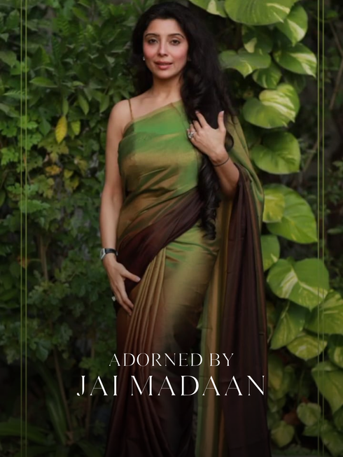Dark Chocolate & Green Satin Ombre' Saree