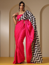 Fuchsia Satin Saree with Chevron Print with Fuchsia Blouse Fabric