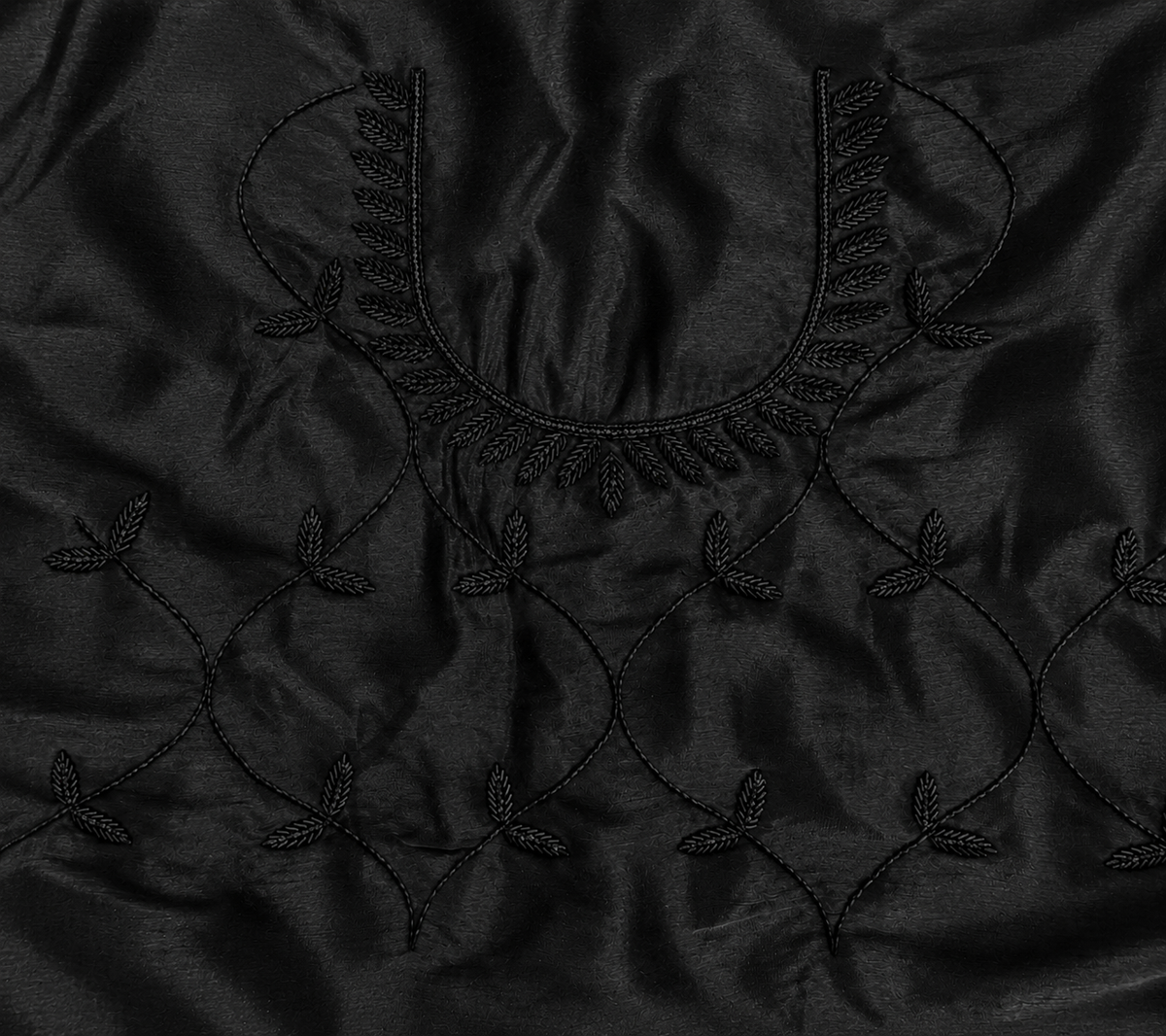 Black On Black Hand Beaded Cut Dana Saree with Leaf Edge and Beaded Matching Blouse Fabric