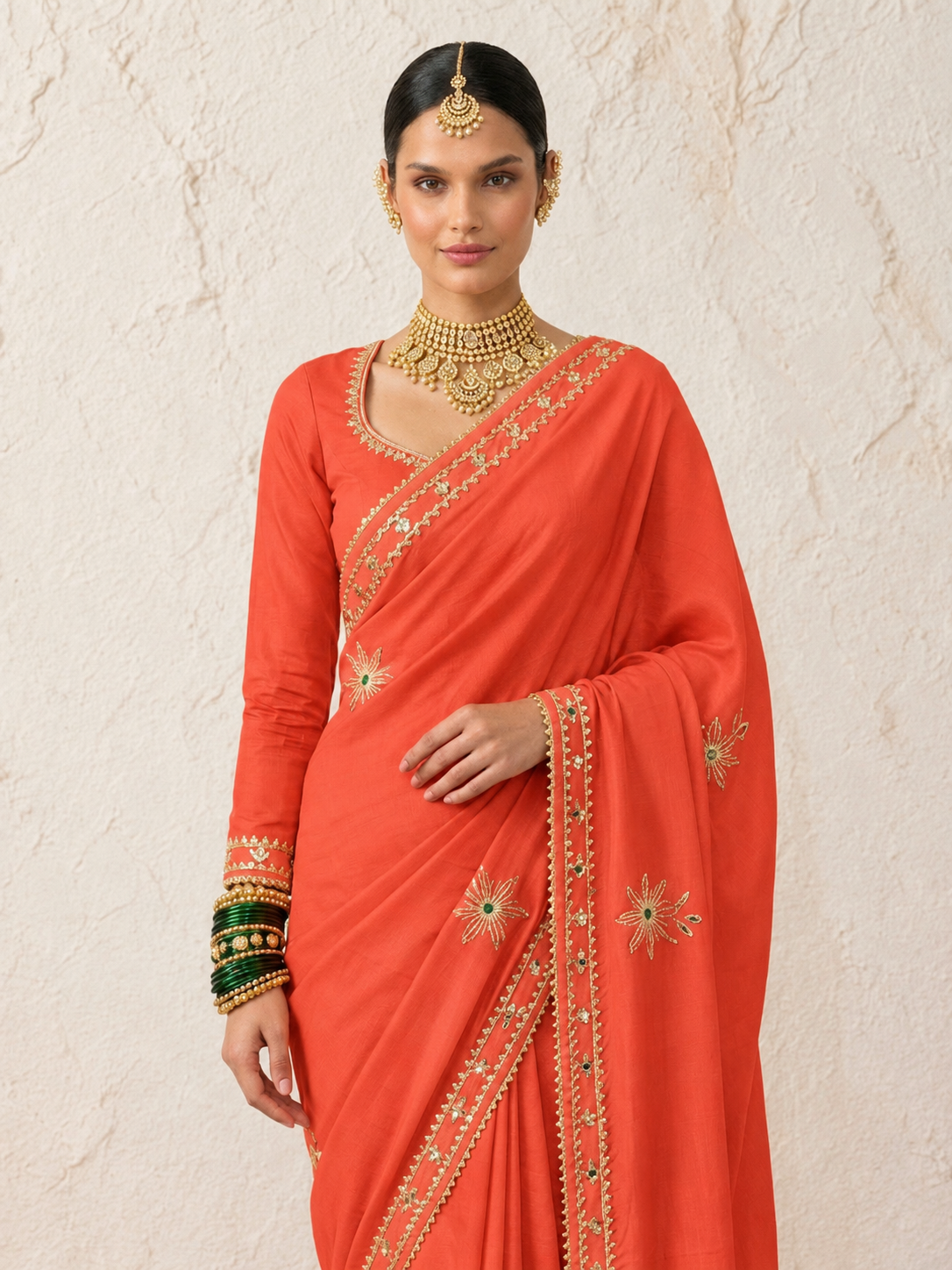Pink and Orange Dual Shade Satin Saree with Yellow Reverse, Gota Patti and Blouse Fabric