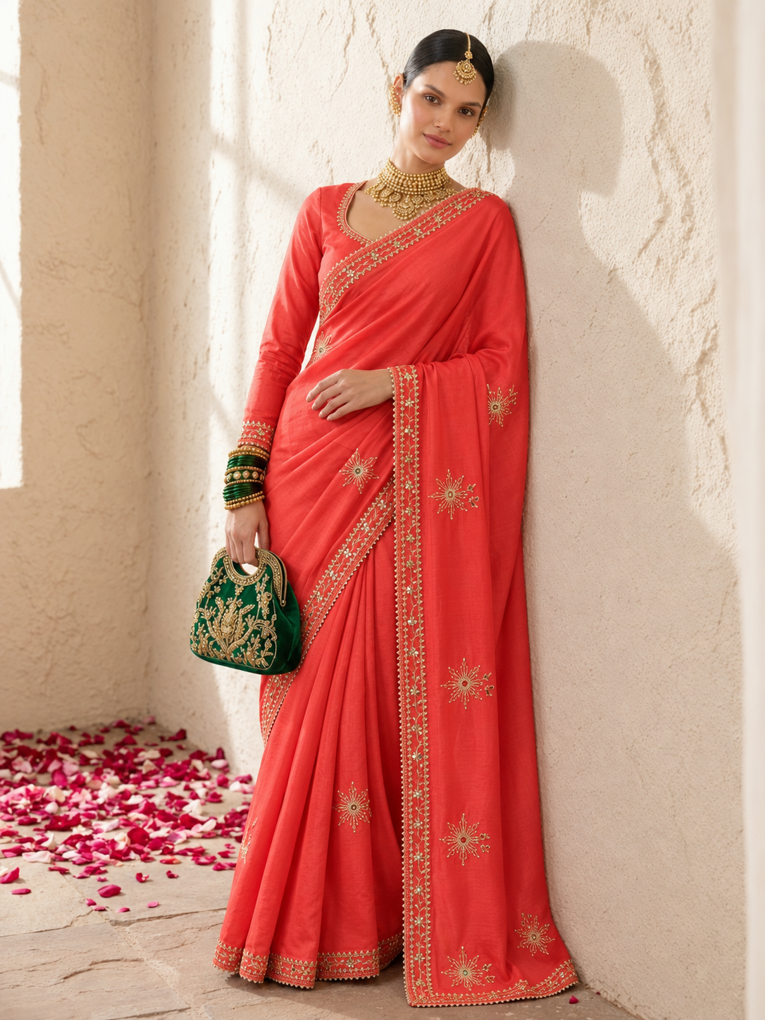 Pink and Orange Dual Shade Satin Saree with Yellow Reverse, Gota Patti and Blouse Fabric