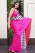 Fuchsia Satin Saree with Chevron Print with Fuchsia Blouse Fabric