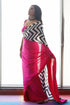 Fuchsia Satin Saree with Chevron Print with Fuchsia Blouse Fabric