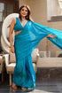 Blue Green Dual Shade Chiffon Saree with Self Blouse Fabric