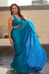 Blue Green Dual Shade Chiffon Saree with Self Blouse Fabric