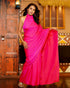 Pre-Draped 1-Minute Fuchsia Satin Saree with Gold Handmade Pendants and Blouse Fabric