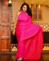 Pre-Draped 1-Minute Fuchsia Satin Saree with Gold Handmade Pendants and Blouse Fabric