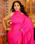 Pre-Draped 1-Minute Fuchsia Satin Saree with Gold Handmade Pendants and Blouse Fabric