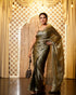 Pre-Draped 1-Minute Liquid Gold Organza Saree with Big Diamonds and Blouse Fabric