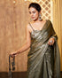 Pre-Draped 1-Minute Liquid Gold Organza Saree with Big Diamonds and Blouse Fabric