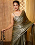 Pre-Draped 1-Minute Liquid Gold Organza Saree with Big Diamonds and Blouse Fabric
