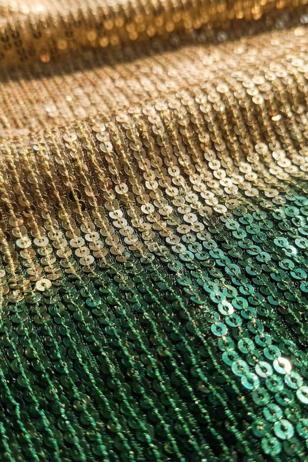 Green and Cream Ombre' Knitted Sequin Saree with Blouse Fabric