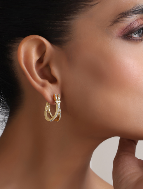 Gold Color American Diamond 2 Line Earring