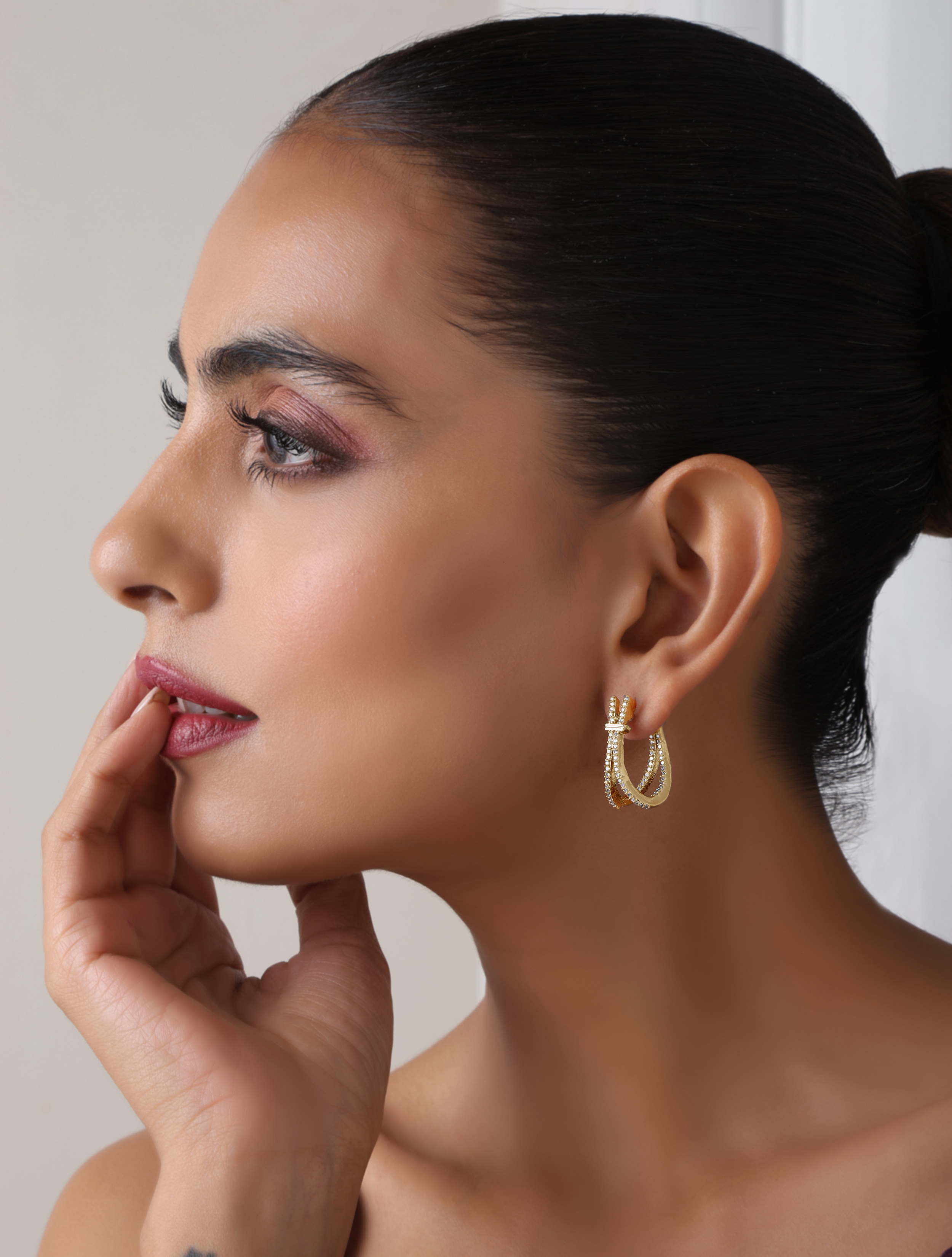 Gold Color American Diamond 2 Line Earring