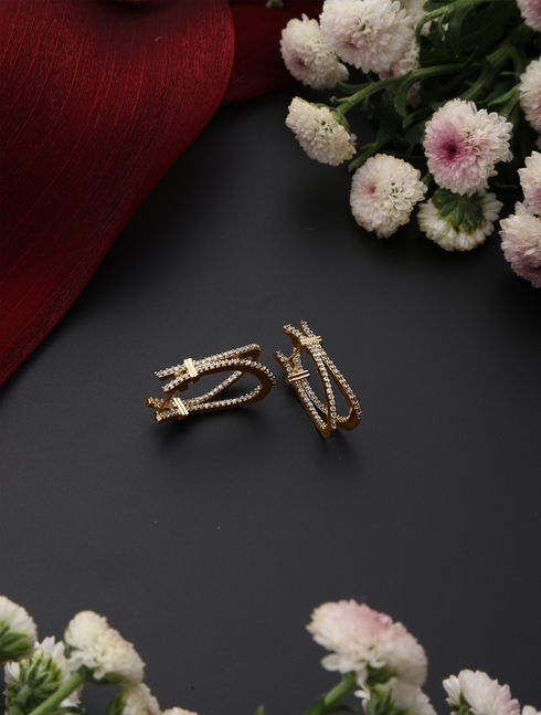 Gold Color American Diamond 2 Line Earring