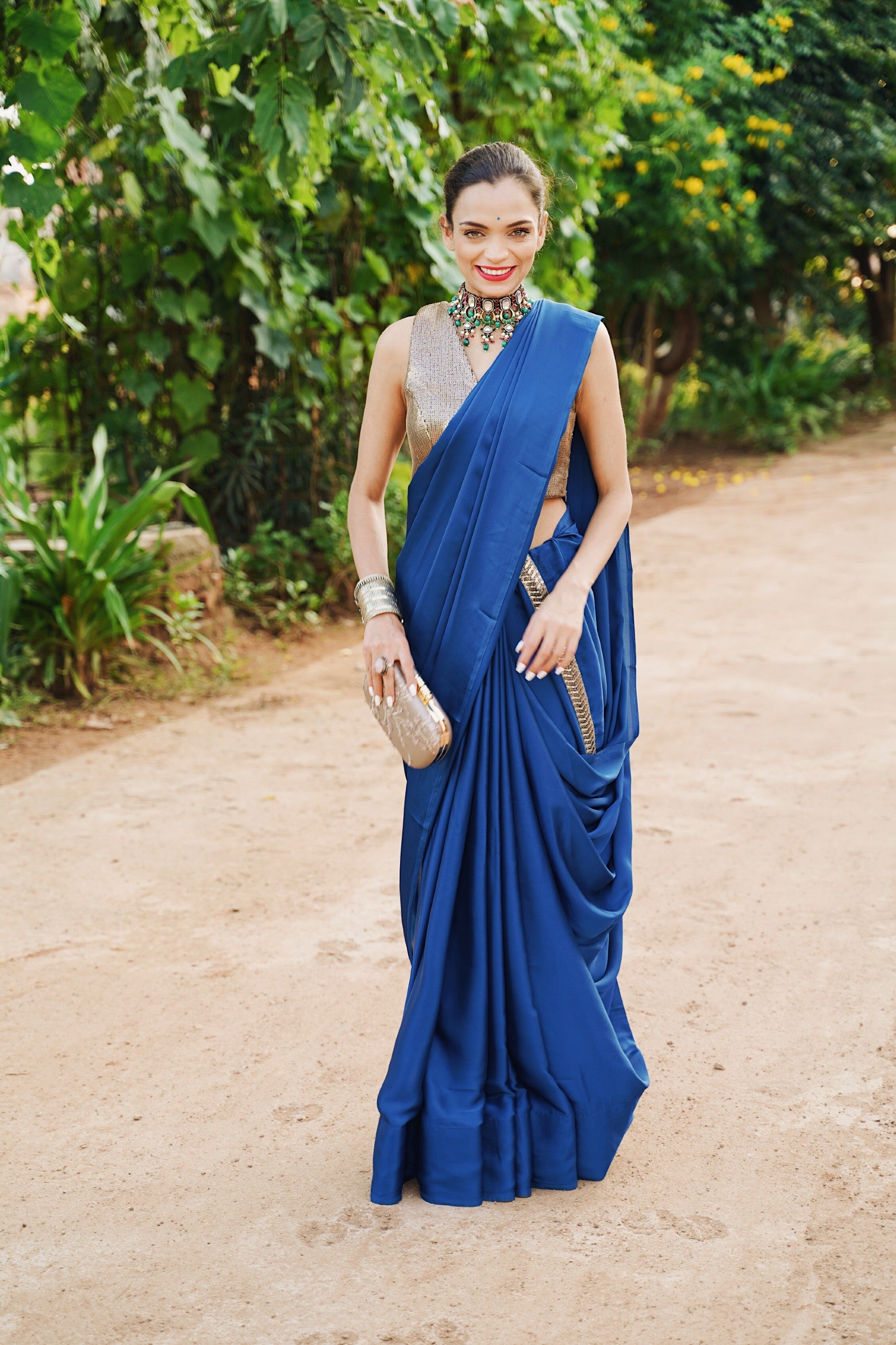 Prussian Blue Satin Saree