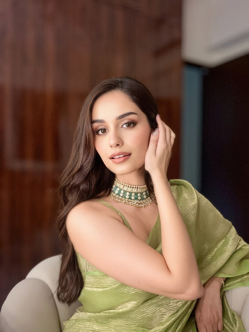 Lemon Green Banarasi Tissue Saree with Blouse Fabric