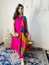 3 Pc Suit Set - Fuschia Lux Sleeveless Suit with Multicolor Dupatta